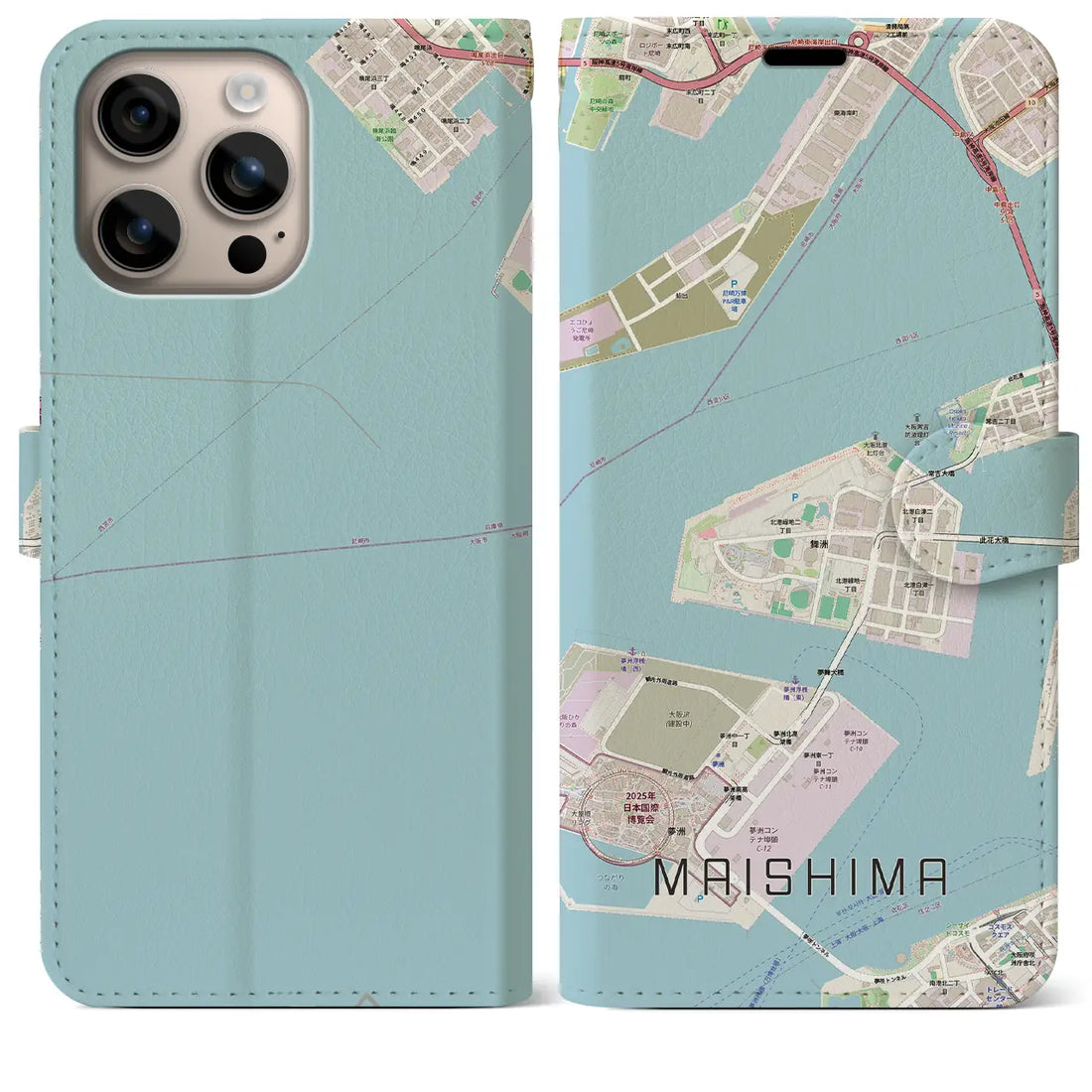 【舞洲(大阪府)】地図柄iPhoneケース(手帳タイプ)