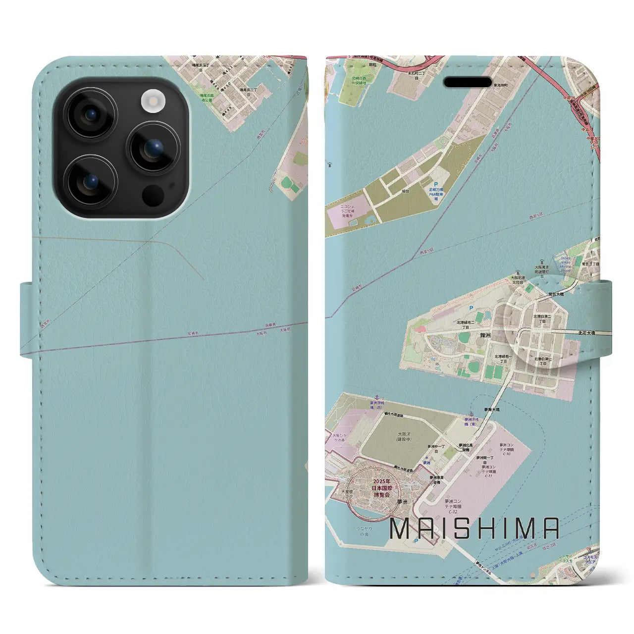 【舞洲(大阪府)】地図柄iPhoneケース(手帳タイプ)