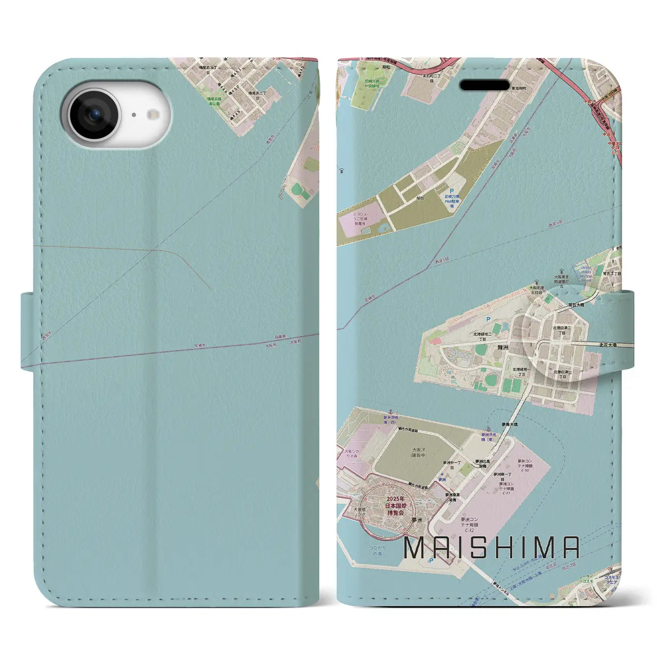 【舞洲(大阪府)】地図柄iPhoneケース(手帳タイプ)