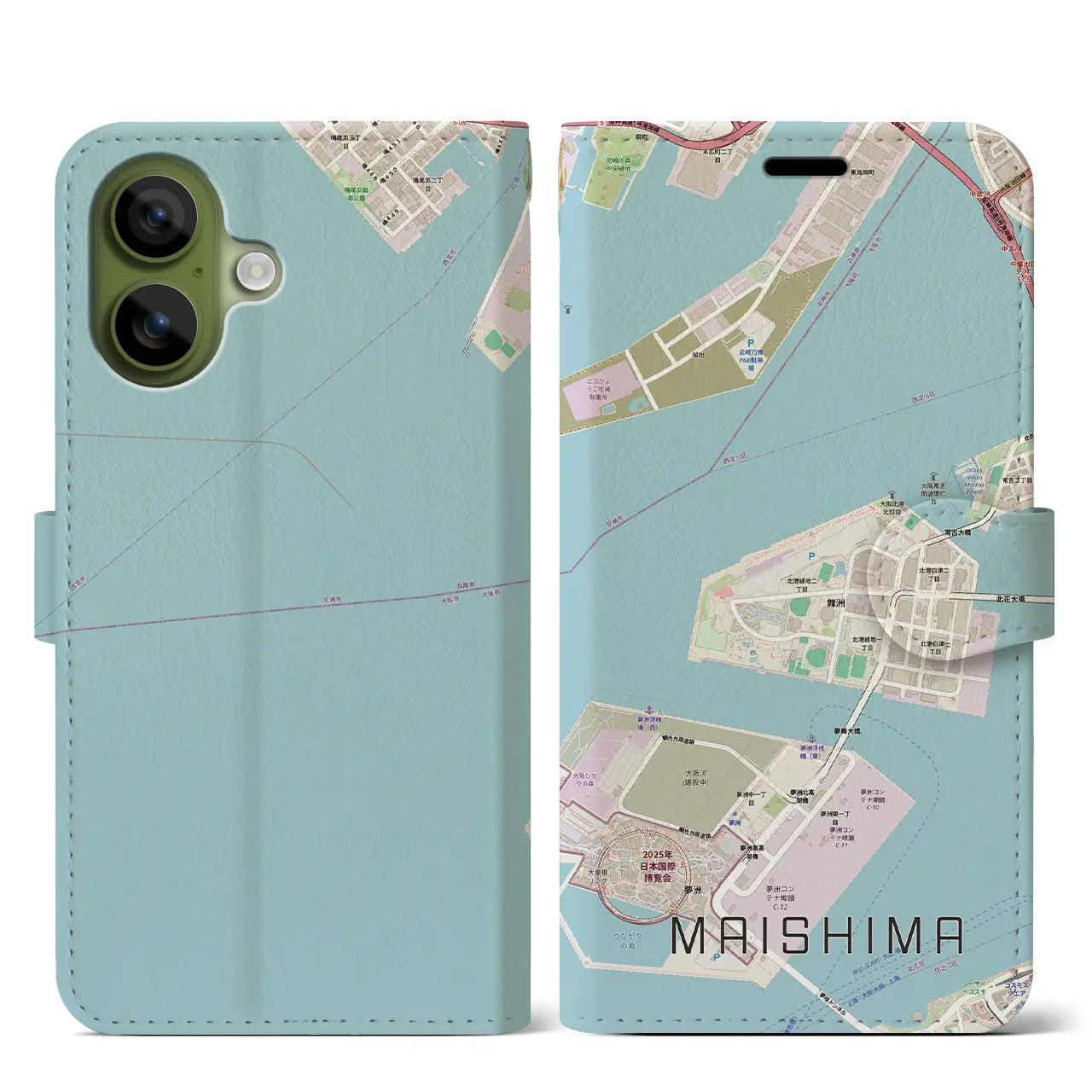 【舞洲(大阪府)】地図柄iPhoneケース(手帳タイプ)
