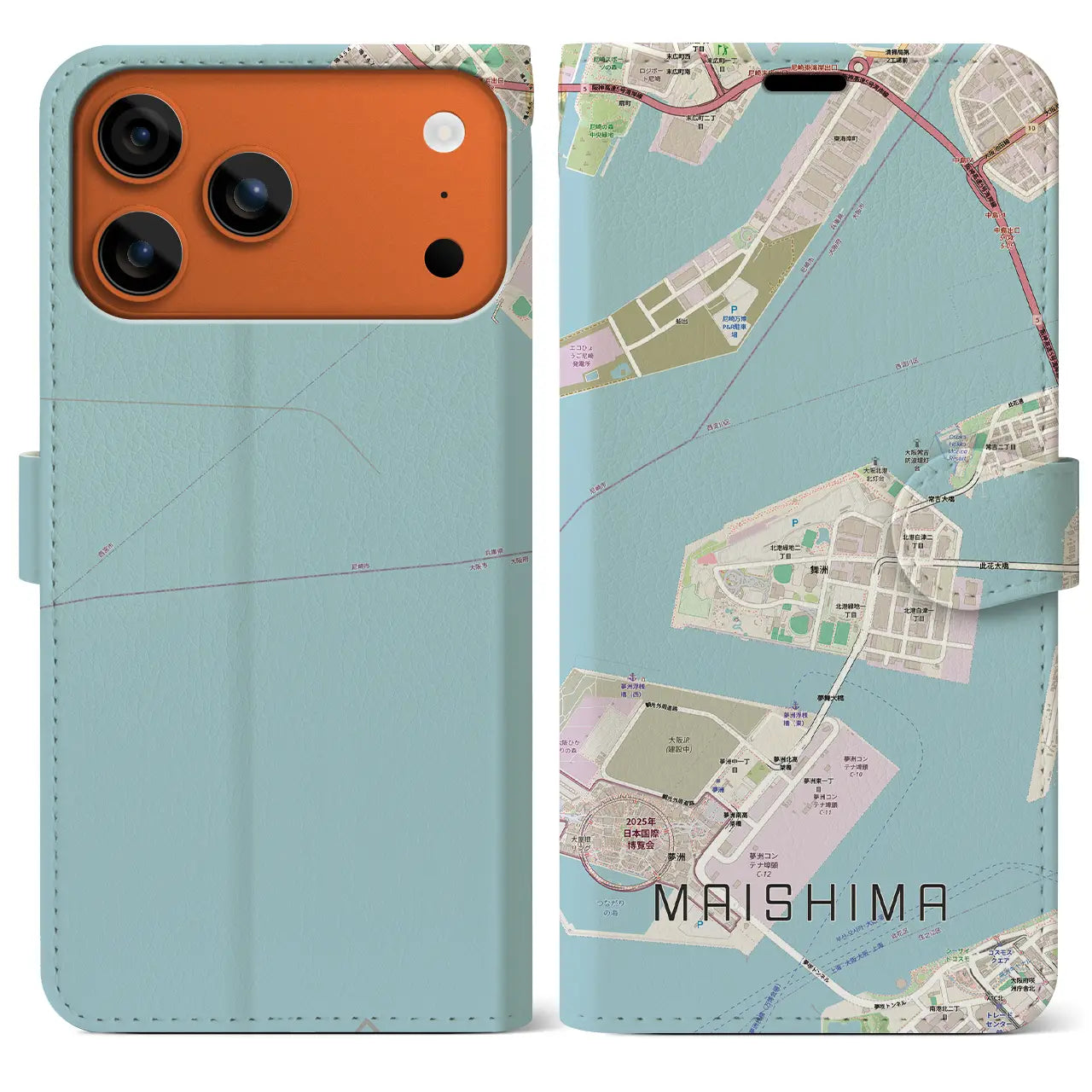 【舞洲(大阪府)】地図柄iPhoneケース(手帳タイプ)
