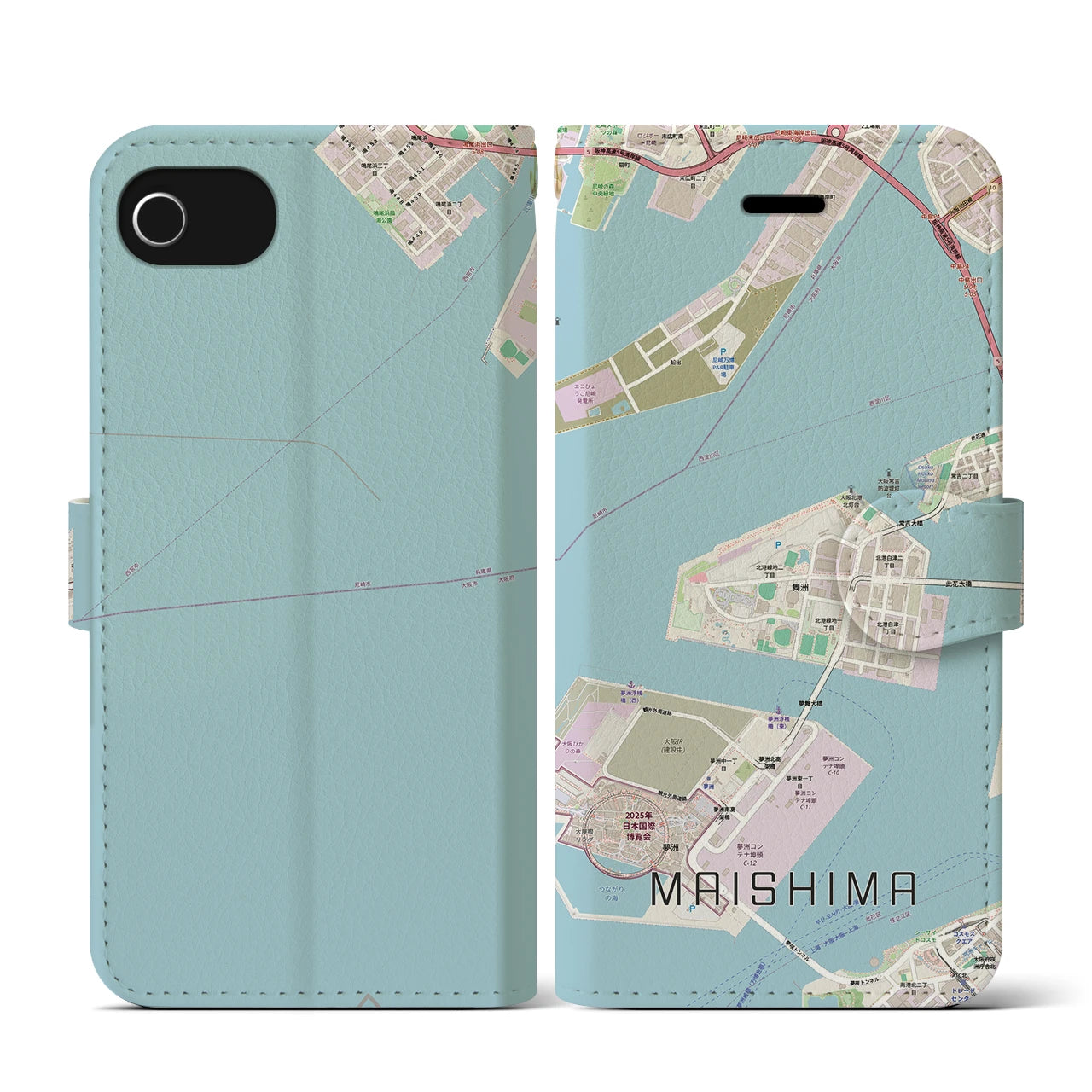 【舞洲(大阪府)】地図柄iPhoneケース(手帳タイプ)