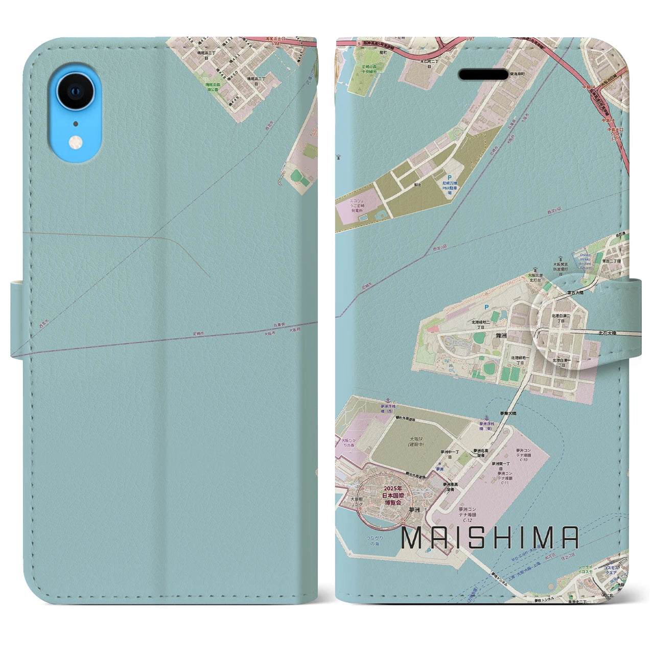 【舞洲(大阪府)】地図柄iPhoneケース(手帳タイプ)