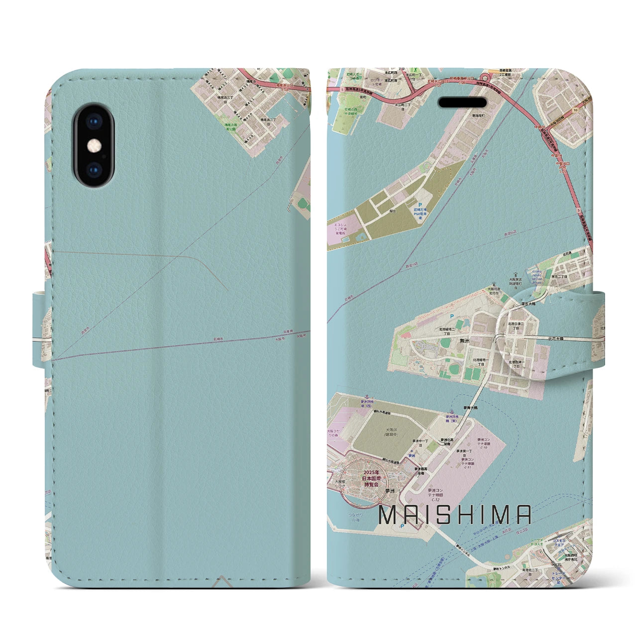 【舞洲(大阪府)】地図柄iPhoneケース(手帳タイプ)