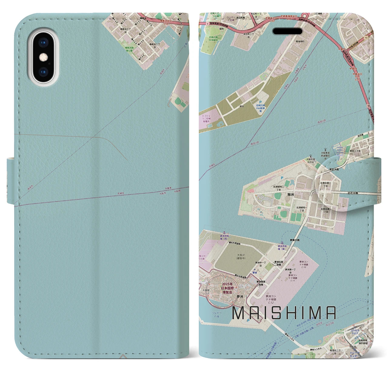 【舞洲(大阪府)】地図柄iPhoneケース(手帳タイプ)