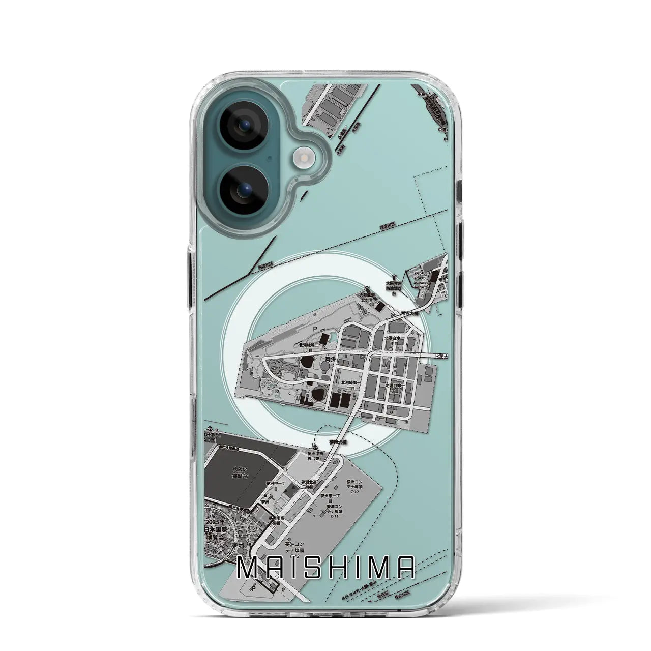【舞洲(大阪府)】地図柄iPhoneケース(MagSafeタイプ)モノトーン・iPhone 16 Pro 用