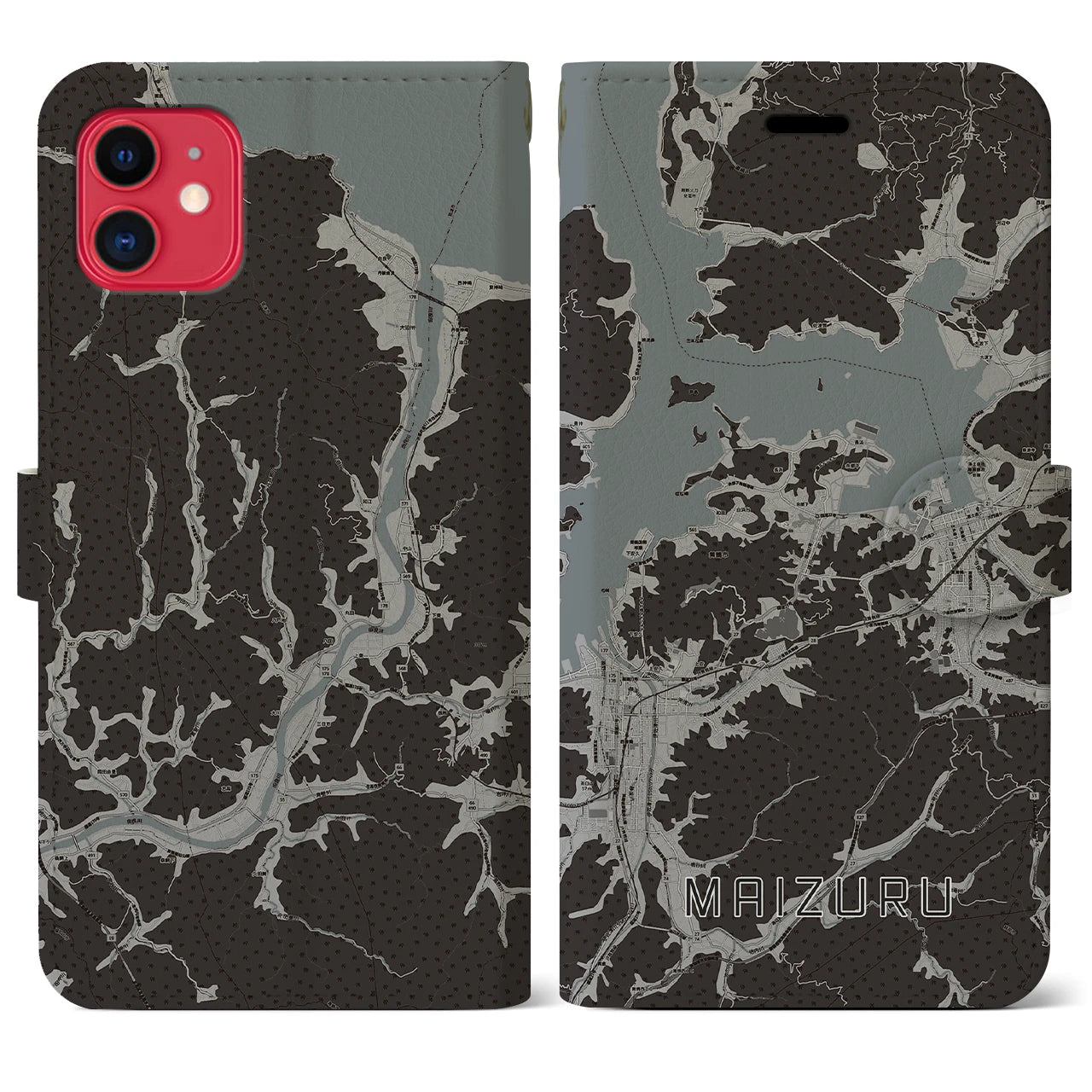 【舞鶴(京都府)】地図柄iPhoneケース(手帳タイプ)モノトーン・iPhone 11 用