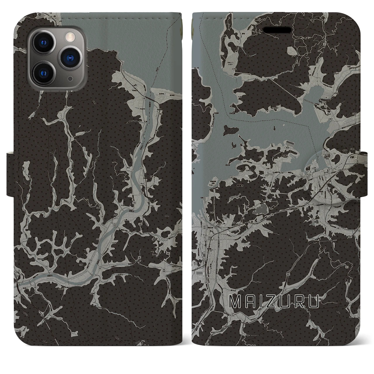 【舞鶴(京都府)】地図柄iPhoneケース(手帳タイプ)モノトーン・iPhone 11 Pro Max 用
