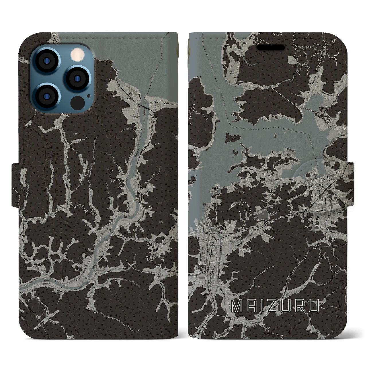 【舞鶴(京都府)】地図柄iPhoneケース(手帳タイプ)モノトーン・iPhone 12 / 12 Pro 用