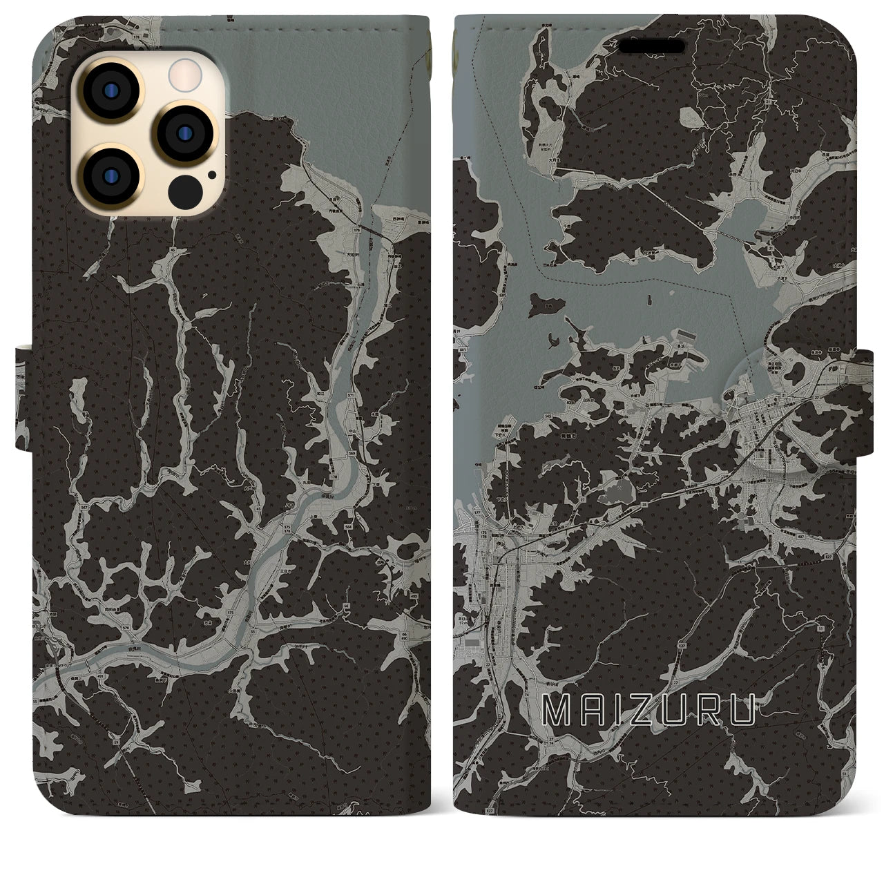 【舞鶴(京都府)】地図柄iPhoneケース(手帳タイプ)モノトーン・iPhone 12 Pro Max 用