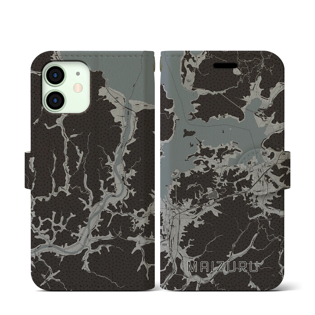 【舞鶴(京都府)】地図柄iPhoneケース(手帳タイプ)モノトーン・iPhone 12 mini 用