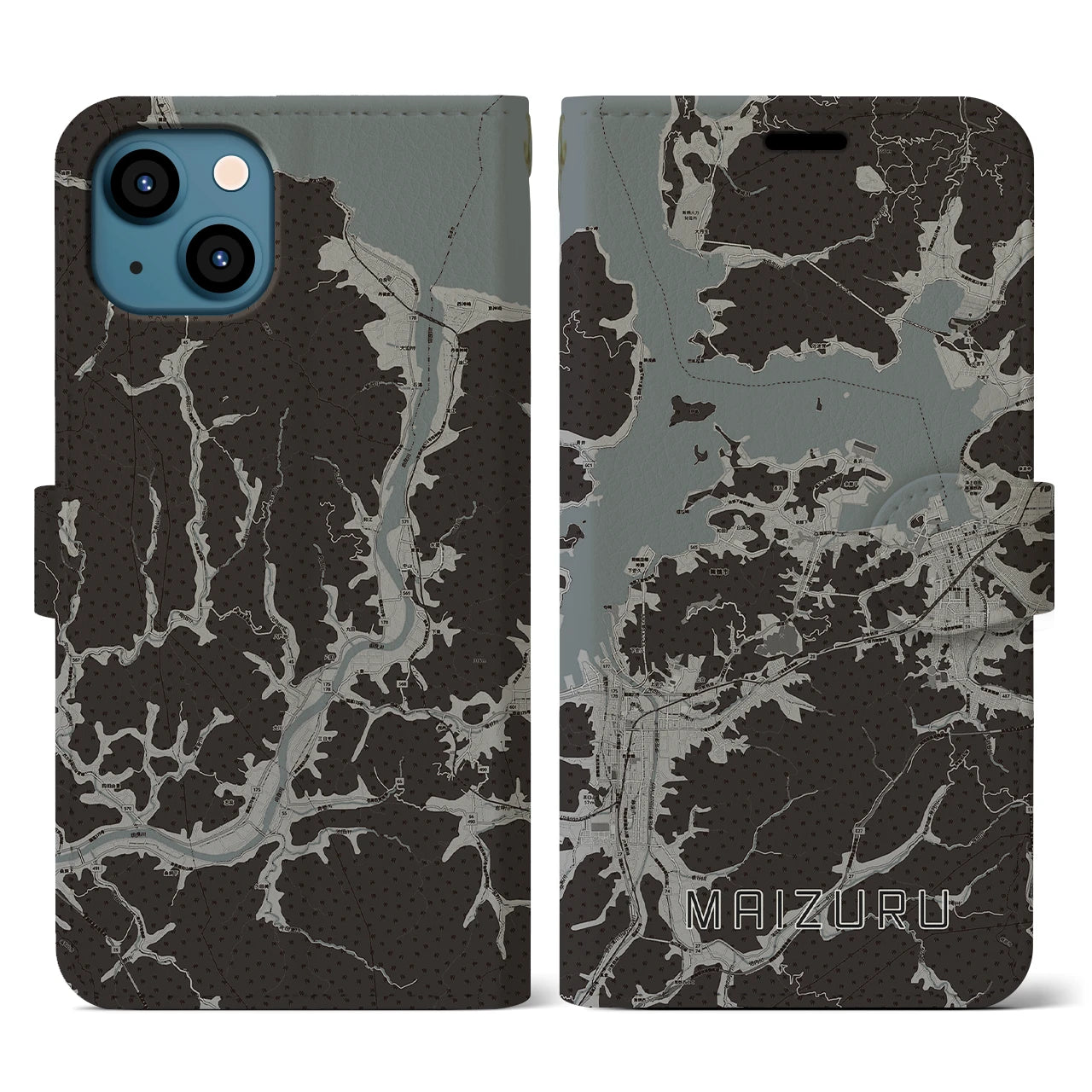 【舞鶴(京都府)】地図柄iPhoneケース(手帳タイプ)モノトーン・iPhone 13 用
