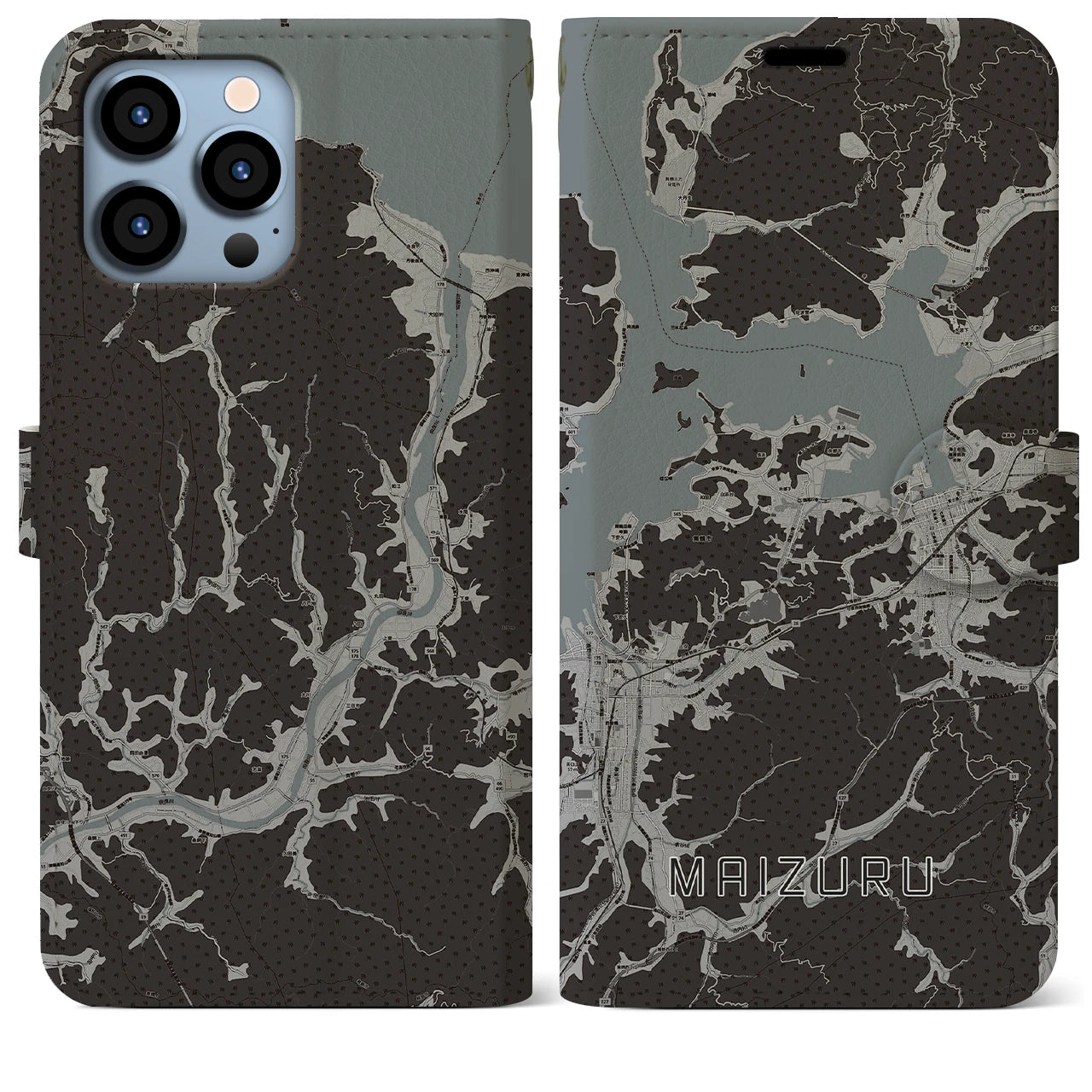 【舞鶴(京都府)】地図柄iPhoneケース(手帳タイプ)モノトーン・iPhone 13 Pro Max 用