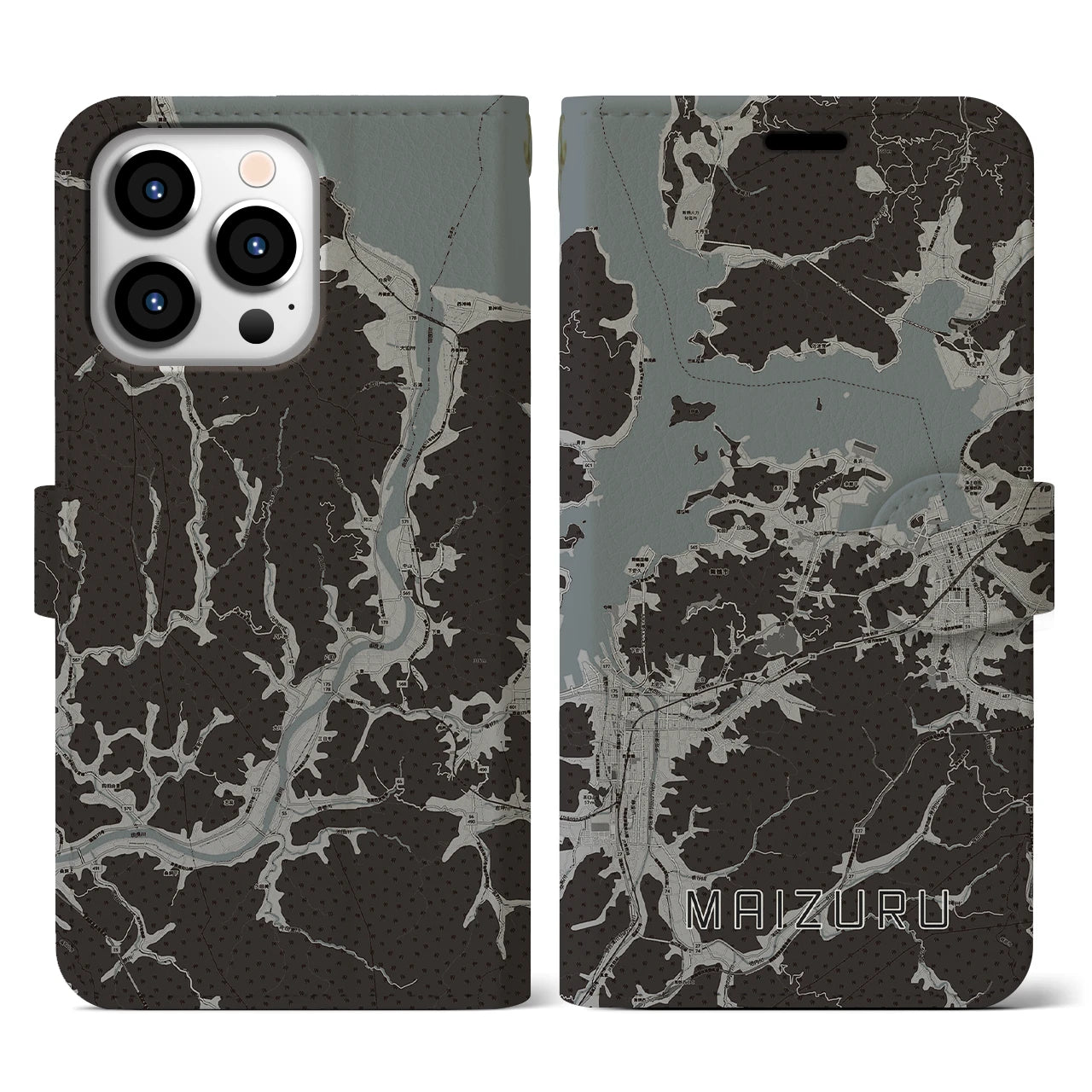 【舞鶴(京都府)】地図柄iPhoneケース(手帳タイプ)モノトーン・iPhone 13 Pro 用