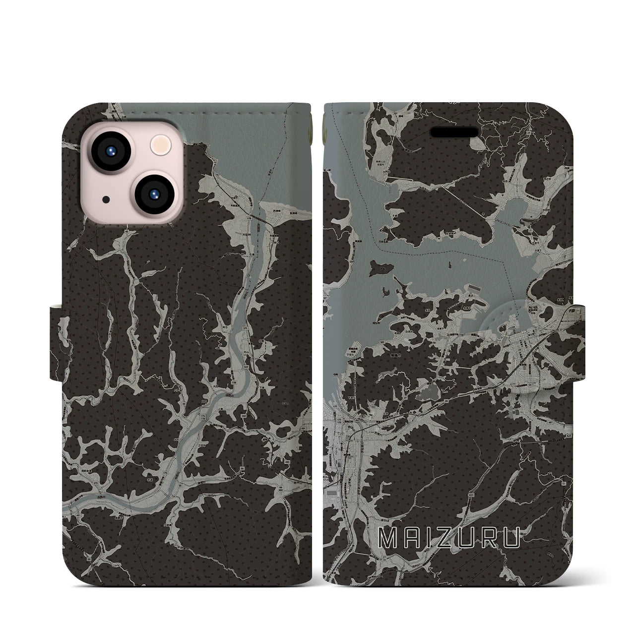 【舞鶴(京都府)】地図柄iPhoneケース(手帳タイプ)モノトーン・iPhone 13 mini 用