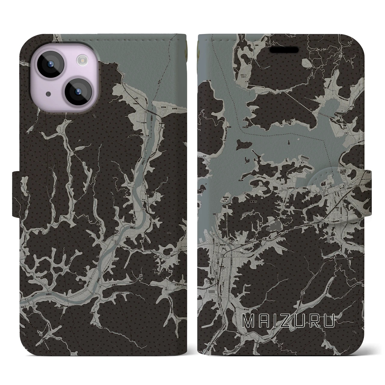 【舞鶴(京都府)】地図柄iPhoneケース(手帳タイプ)モノトーン・iPhone 14 用