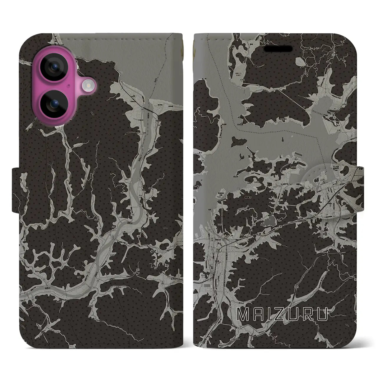 【舞鶴(京都府)】地図柄iPhoneケース(手帳タイプ)モノトーン・iPhone 16 Pro 用