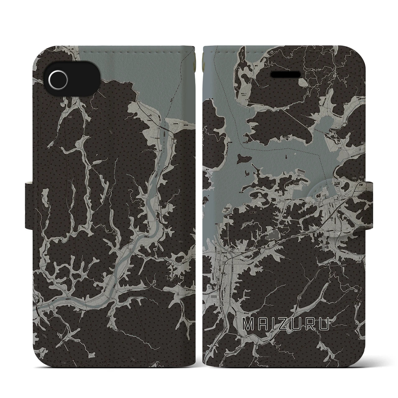 【舞鶴(京都府)】地図柄iPhoneケース(手帳タイプ)モノトーン・iPhone SE(第3 / 第2世代) / 8 / 7 / 6s / 6 用