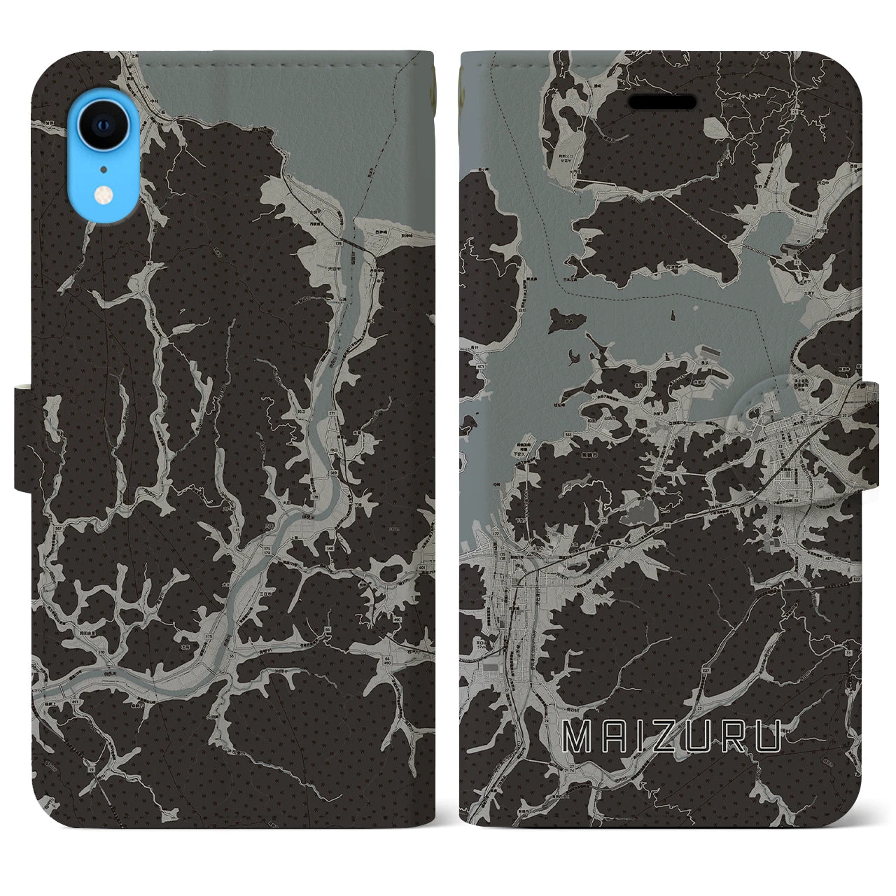 【舞鶴(京都府)】地図柄iPhoneケース(手帳タイプ)モノトーン・iPhone XR 用