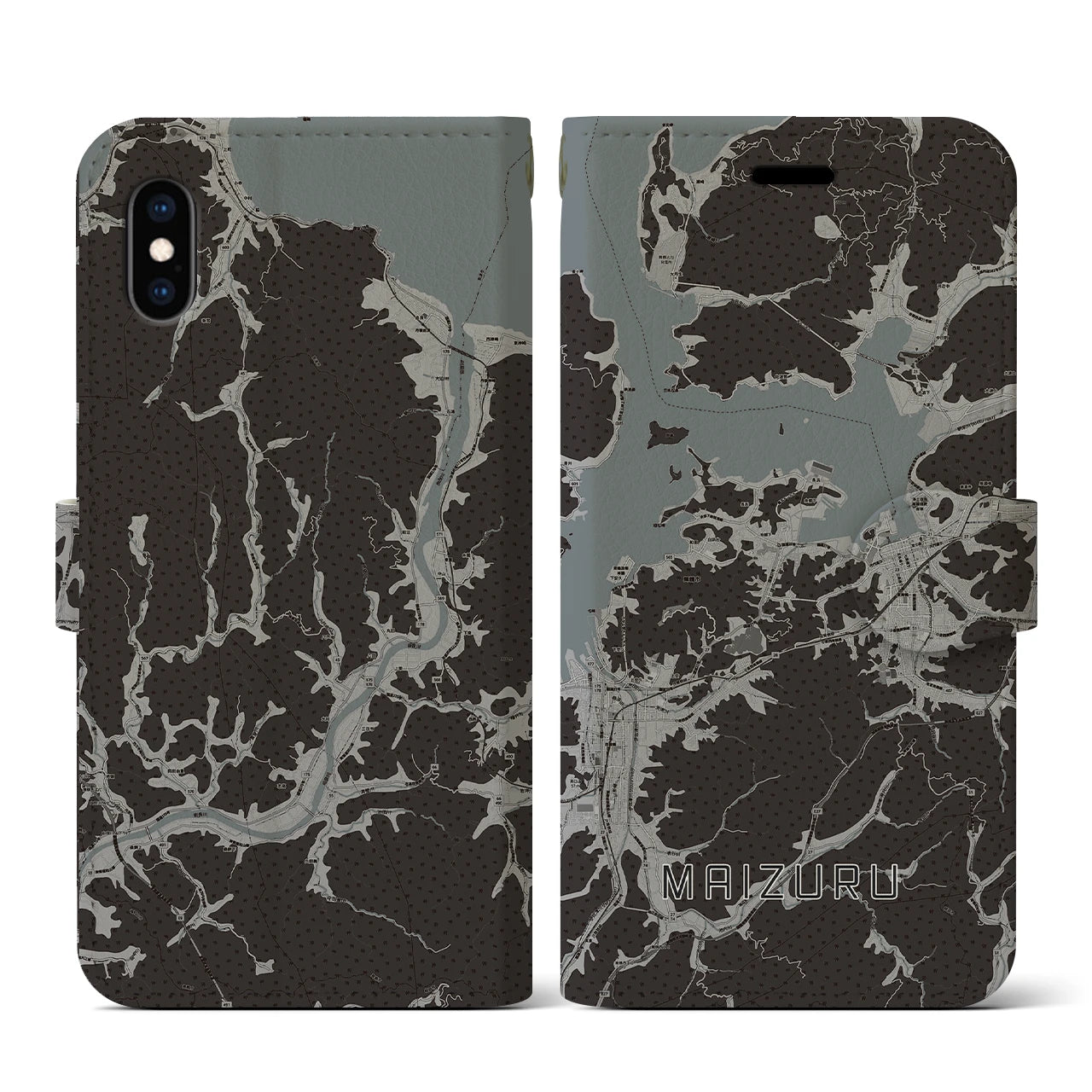 【舞鶴(京都府)】地図柄iPhoneケース(手帳タイプ)モノトーン・iPhone XS / X 用