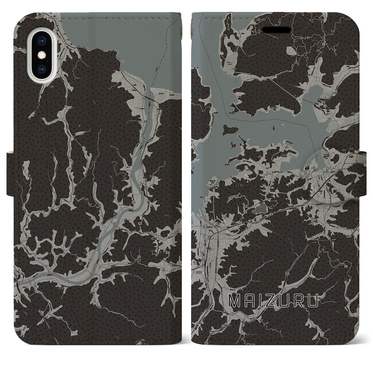 【舞鶴(京都府)】地図柄iPhoneケース(手帳タイプ)モノトーン・iPhone XS Max 用