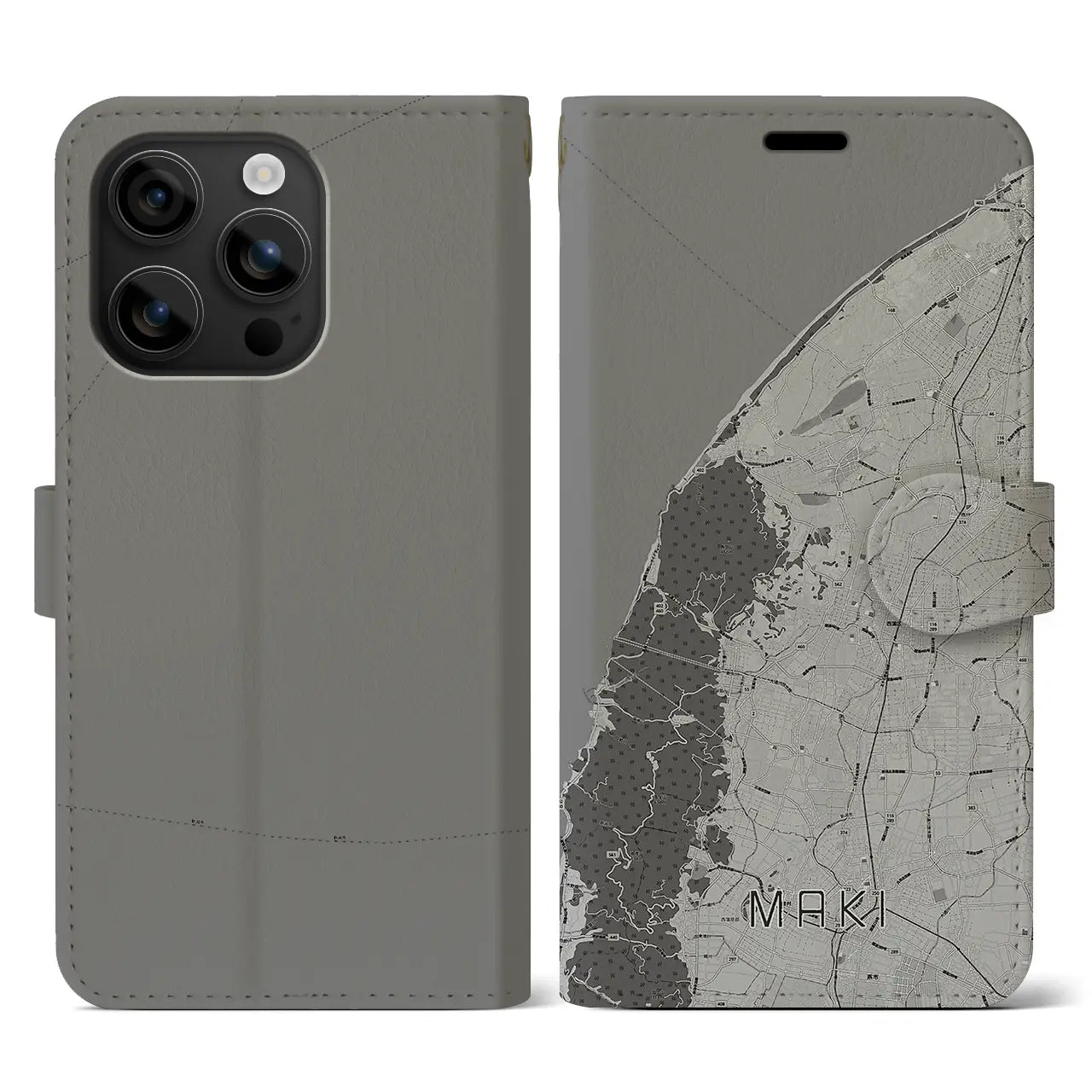 【巻(新潟県)】地図柄iPhoneケース(手帳タイプ)モノトーン・iPhone 16 用