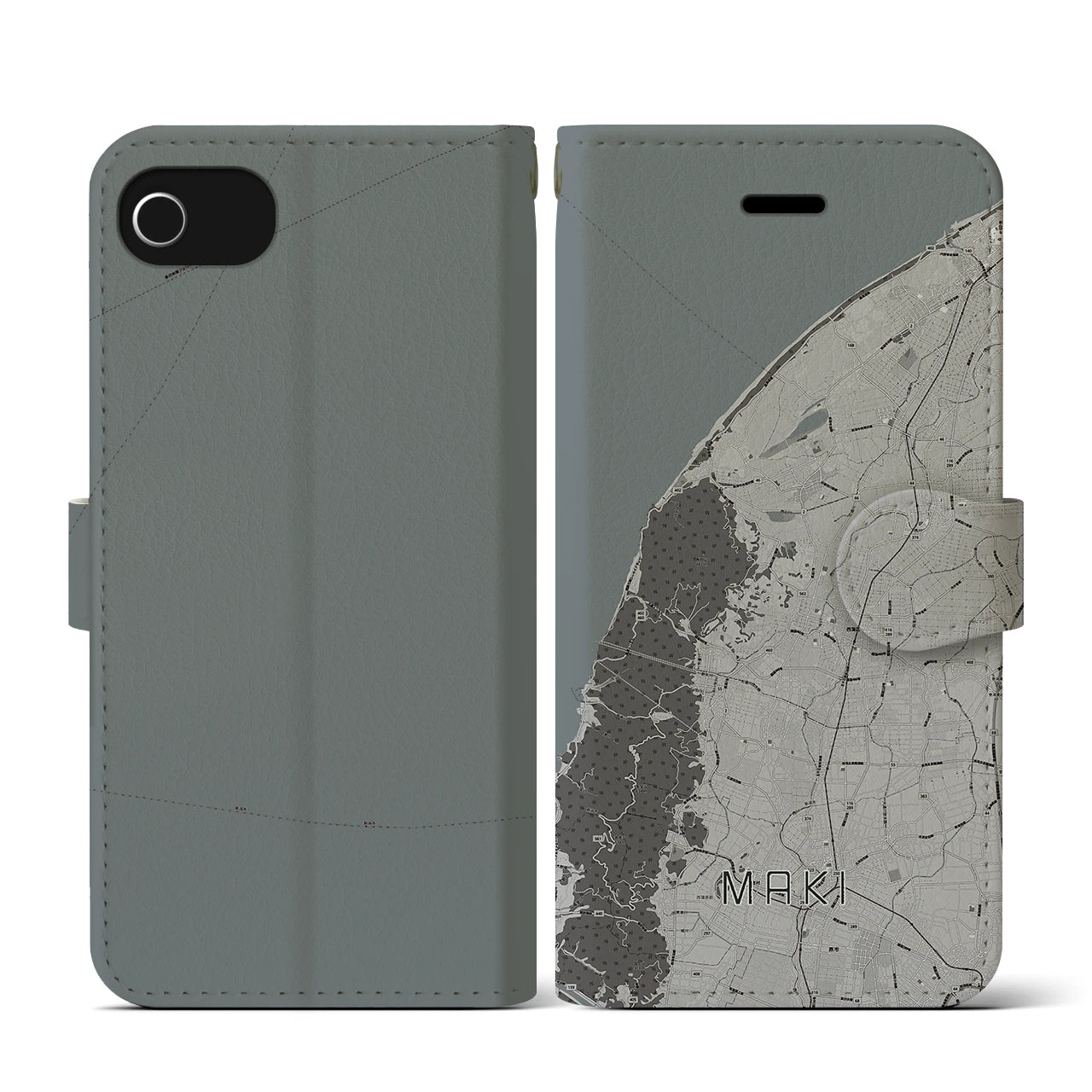 【巻(新潟県)】地図柄iPhoneケース(手帳タイプ)モノトーン・iPhone SE(第3 / 第2世代) / 8 / 7 / 6s / 6 用