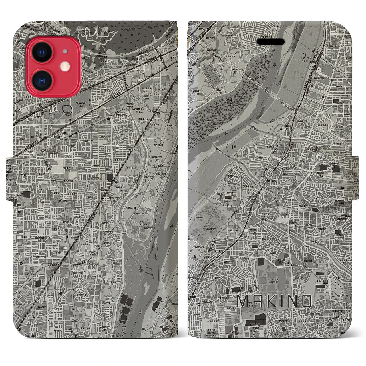 【牧野(大阪府)】地図柄iPhoneケース(手帳タイプ)