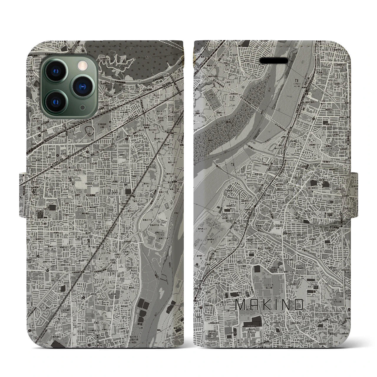 【牧野(大阪府)】地図柄iPhoneケース(手帳タイプ)