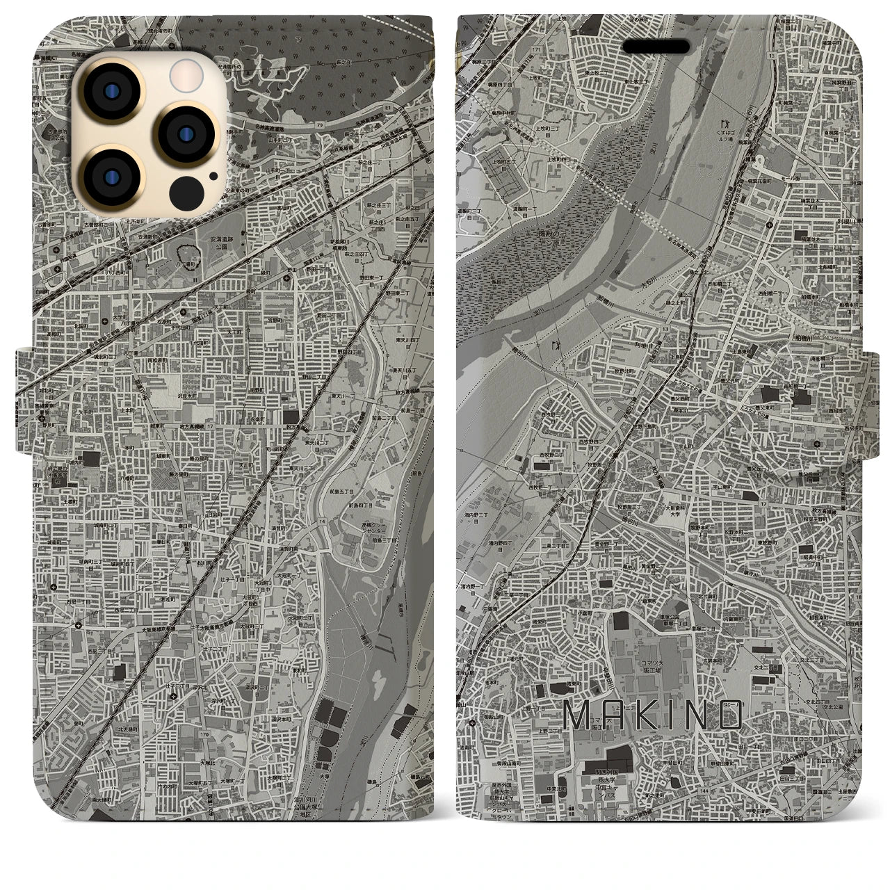 【牧野(大阪府)】地図柄iPhoneケース(手帳タイプ)