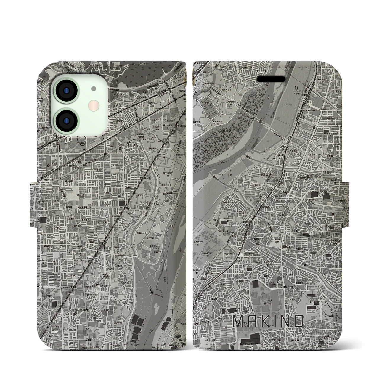 【牧野(大阪府)】地図柄iPhoneケース(手帳タイプ)