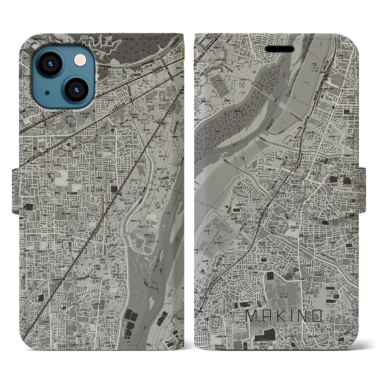 【牧野(大阪府)】地図柄iPhoneケース(手帳タイプ)