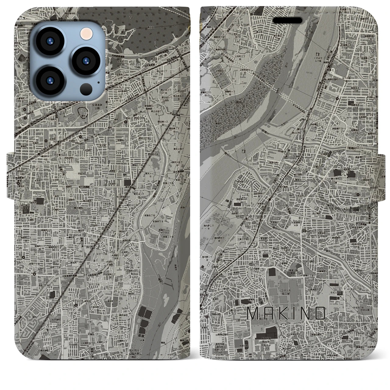 【牧野(大阪府)】地図柄iPhoneケース(手帳タイプ)