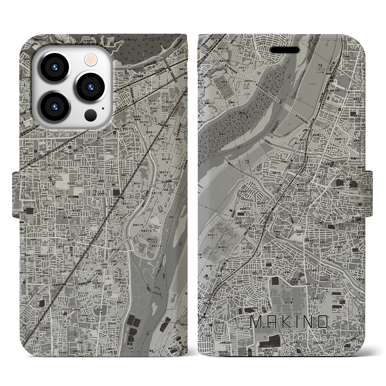 【牧野(大阪府)】地図柄iPhoneケース(手帳タイプ)