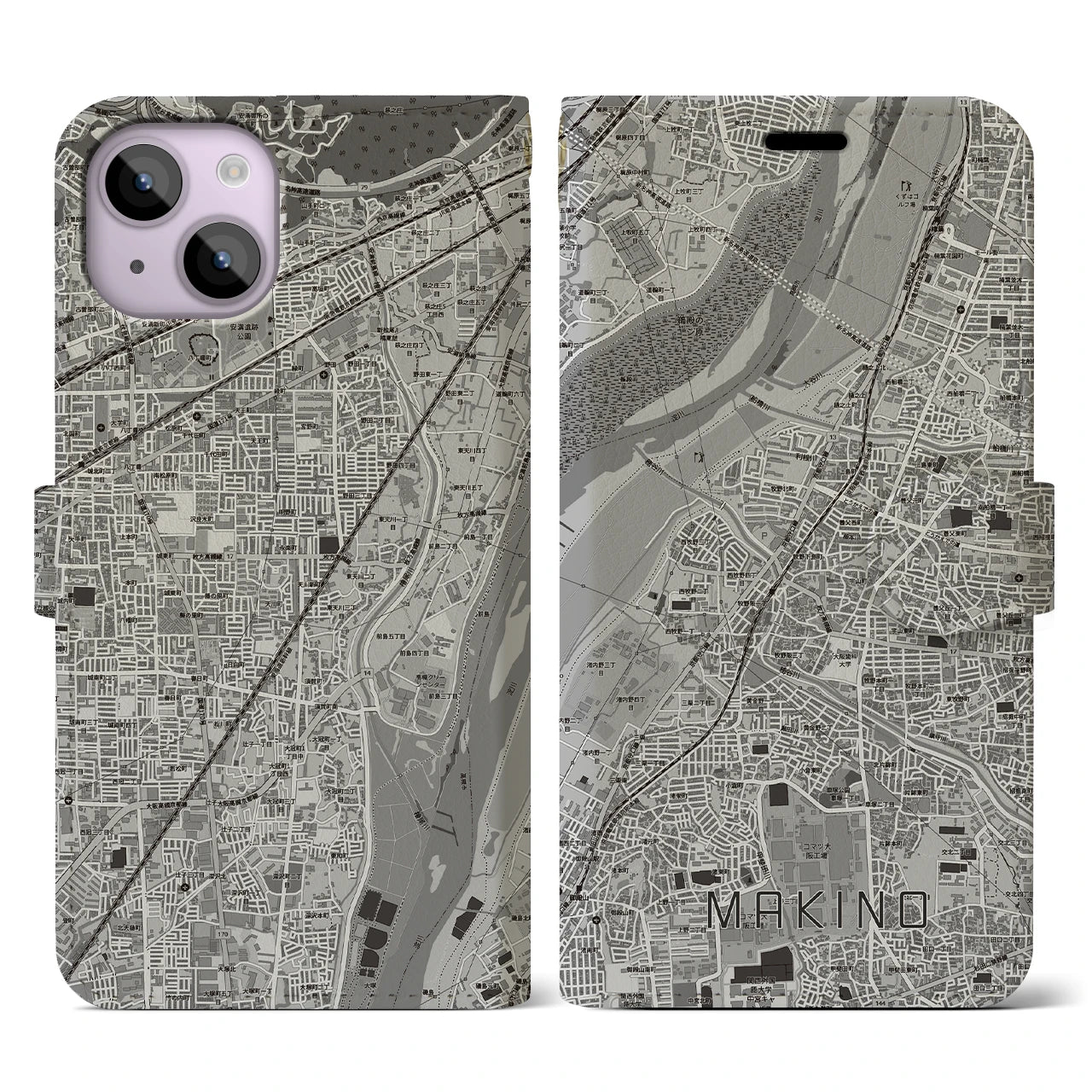 【牧野(大阪府)】地図柄iPhoneケース(手帳タイプ)