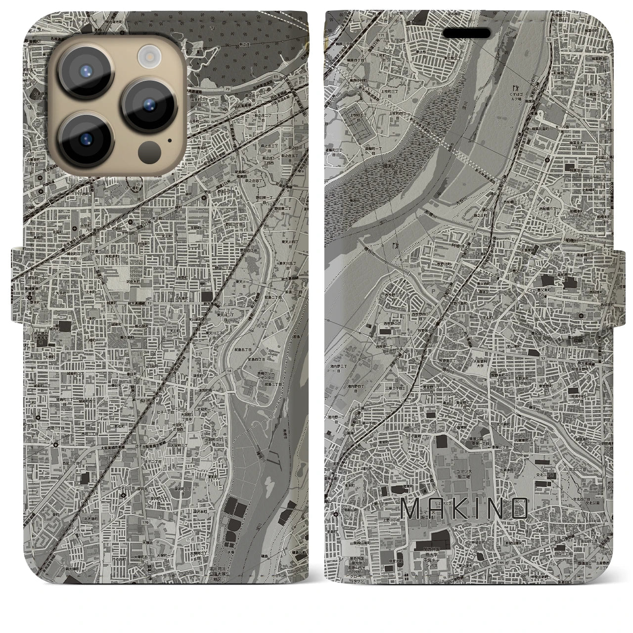 【牧野(大阪府)】地図柄iPhoneケース(手帳タイプ)