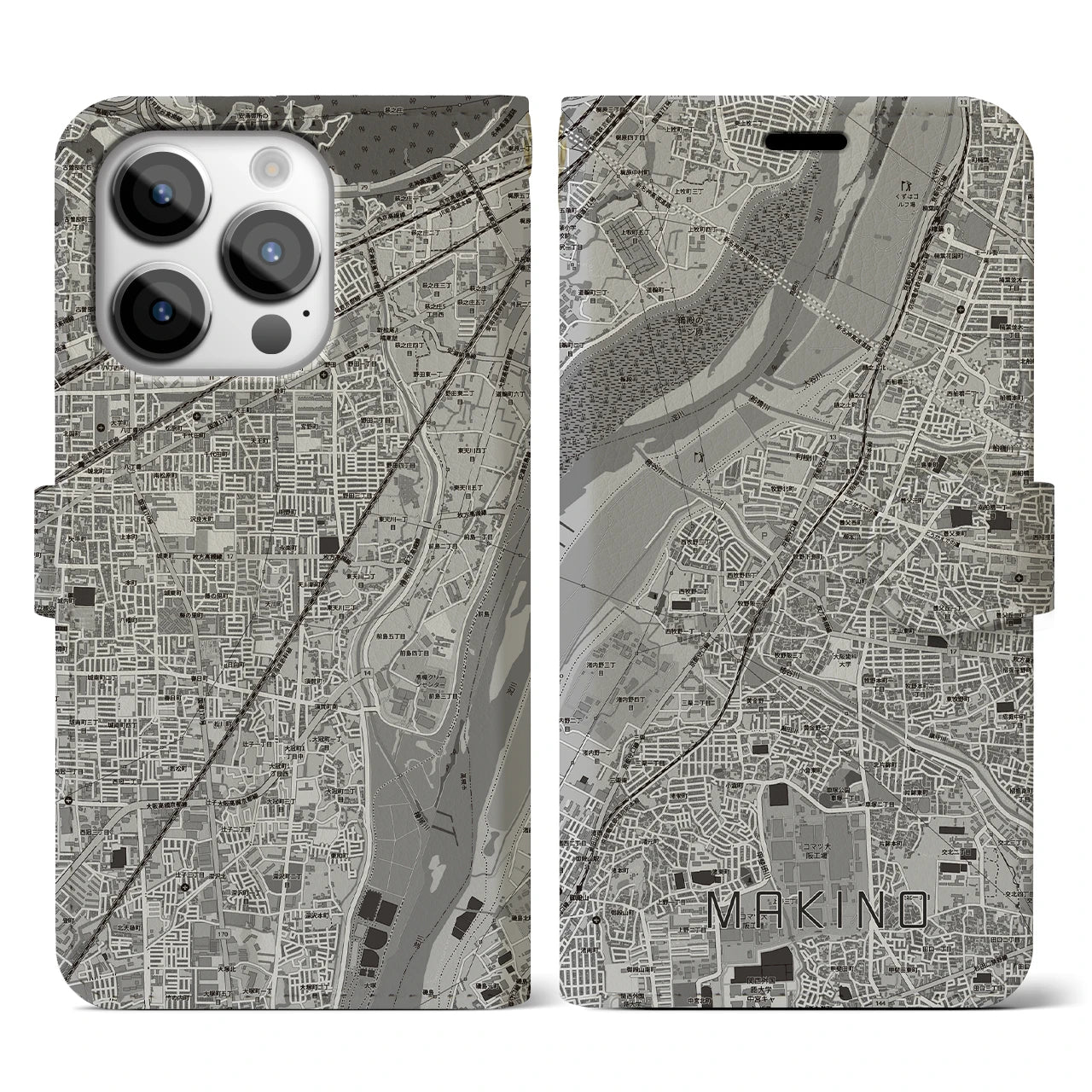 【牧野(大阪府)】地図柄iPhoneケース(手帳タイプ)
