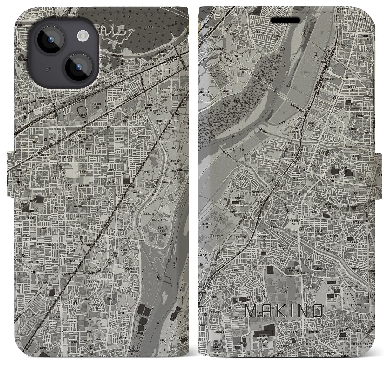【牧野(大阪府)】地図柄iPhoneケース(手帳タイプ)