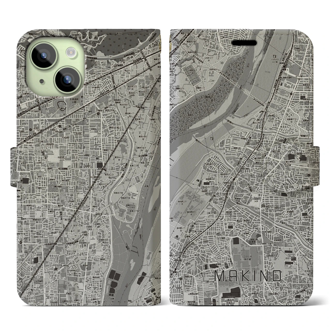 【牧野(大阪府)】地図柄iPhoneケース(手帳タイプ)