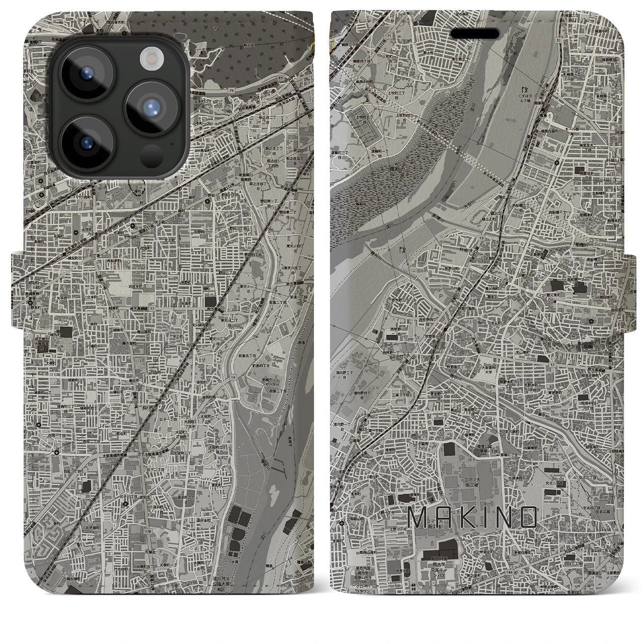 【牧野(大阪府)】地図柄iPhoneケース(手帳タイプ)