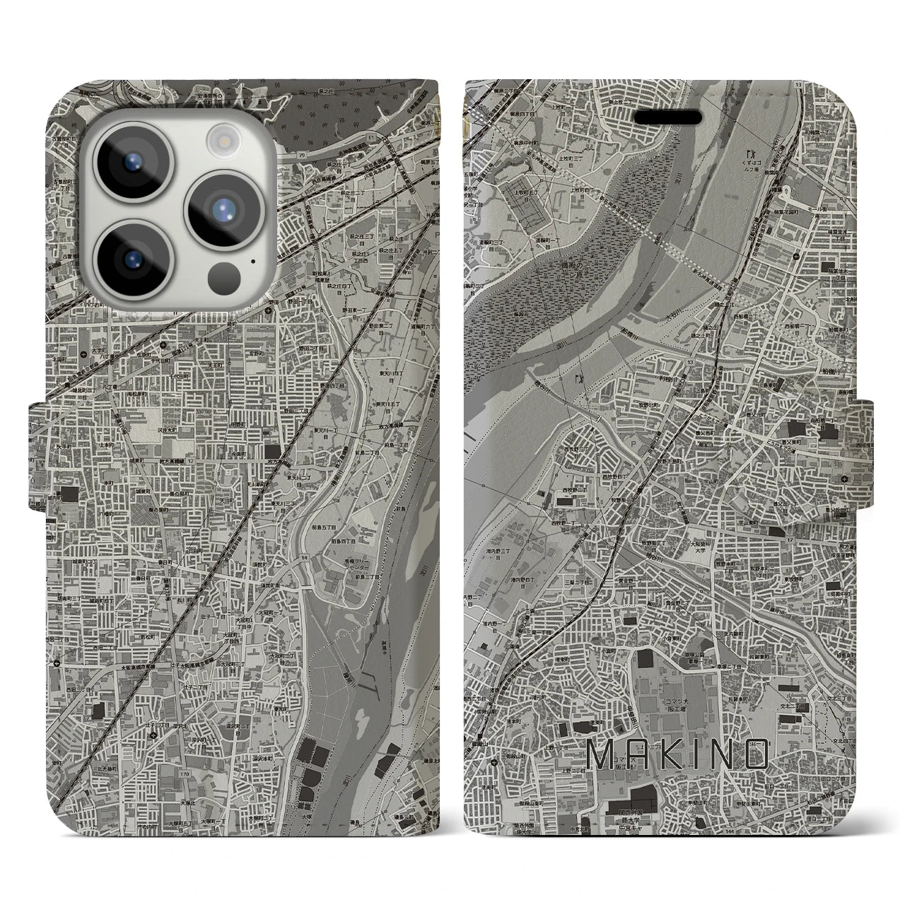 【牧野(大阪府)】地図柄iPhoneケース(手帳タイプ)