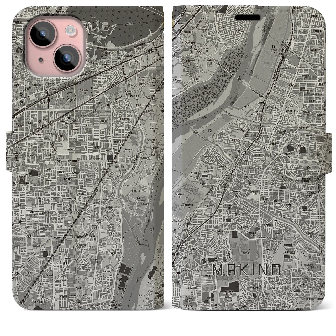 【牧野(大阪府)】地図柄iPhoneケース(手帳タイプ)