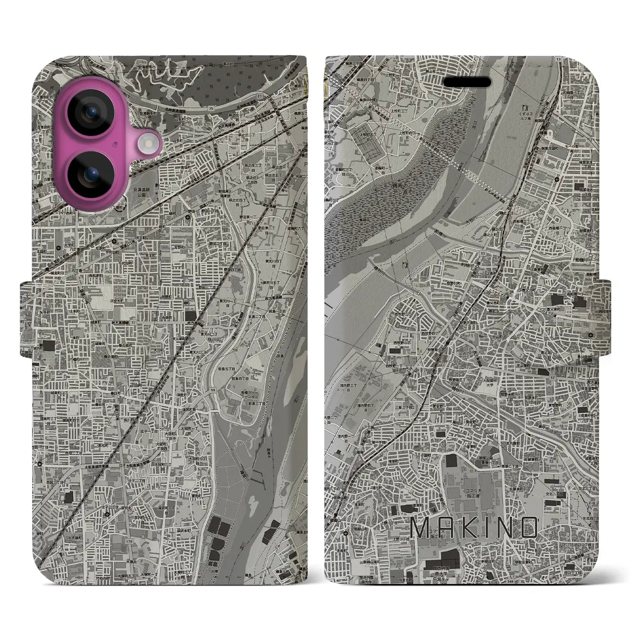 【牧野(大阪府)】地図柄iPhoneケース(手帳タイプ)