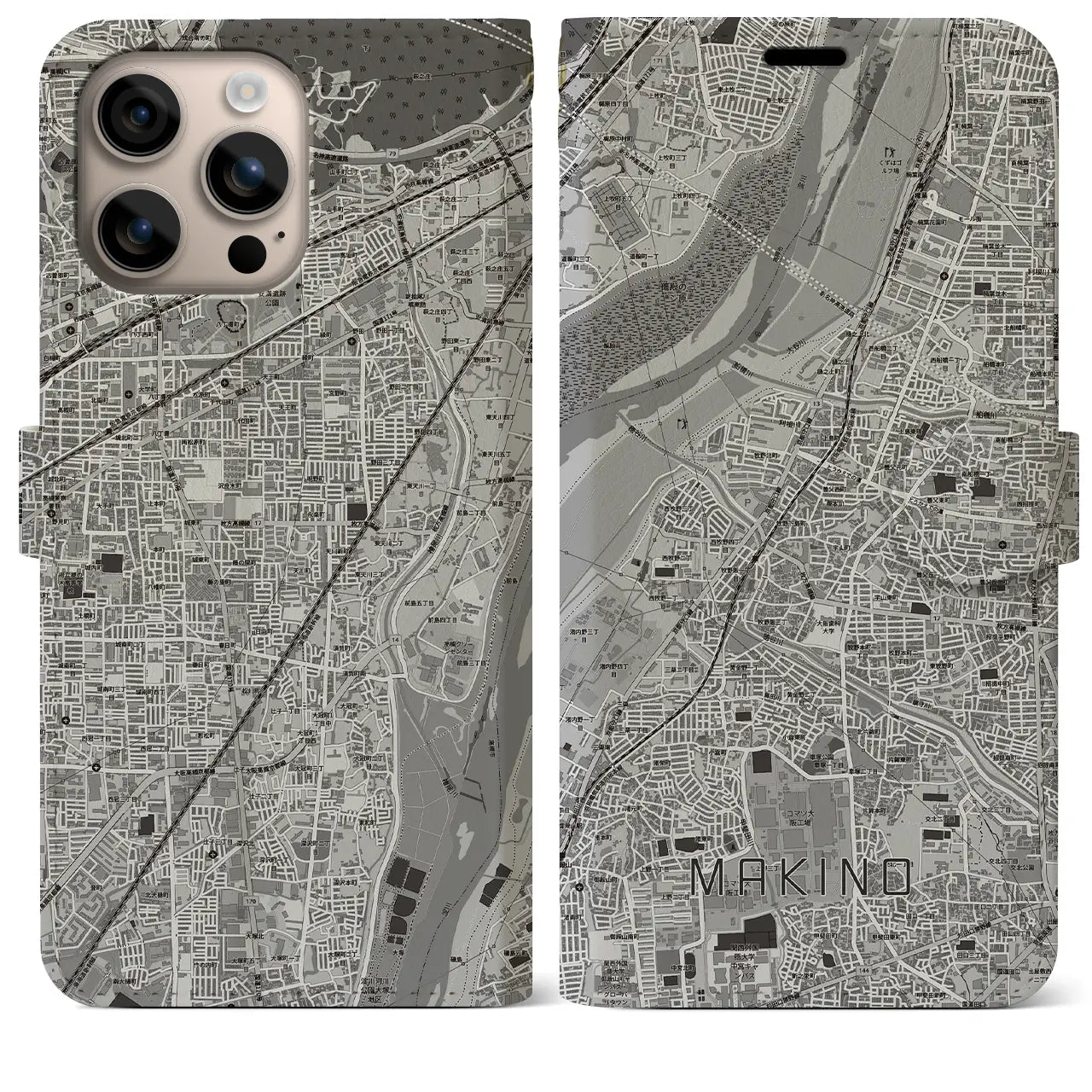 【牧野(大阪府)】地図柄iPhoneケース(手帳タイプ)