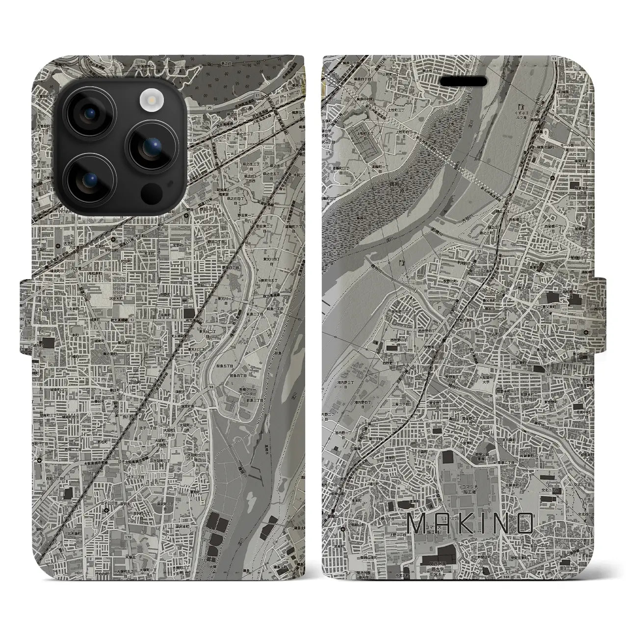 【牧野(大阪府)】地図柄iPhoneケース(手帳タイプ)