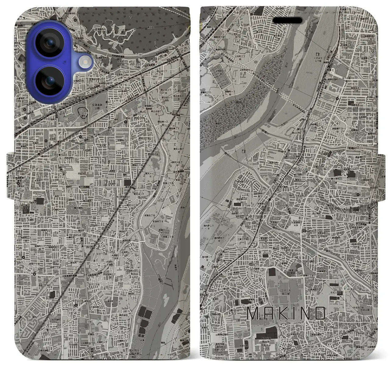 【牧野(大阪府)】地図柄iPhoneケース(手帳タイプ)