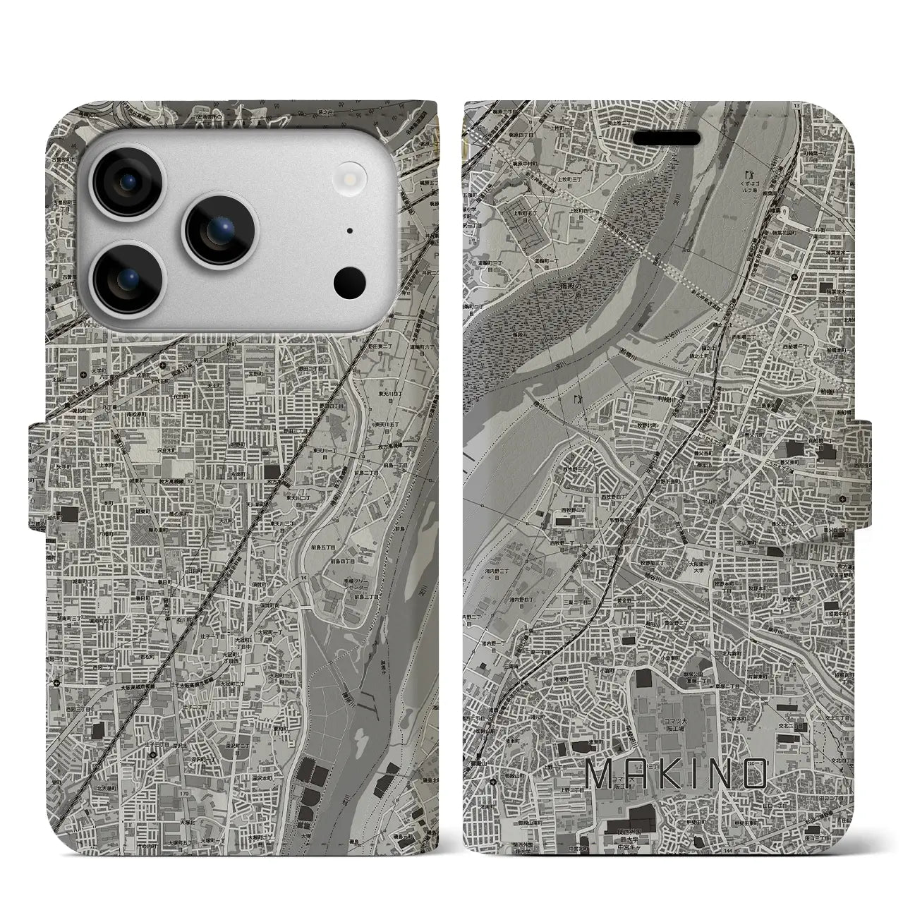 【牧野(大阪府)】地図柄iPhoneケース(手帳タイプ)