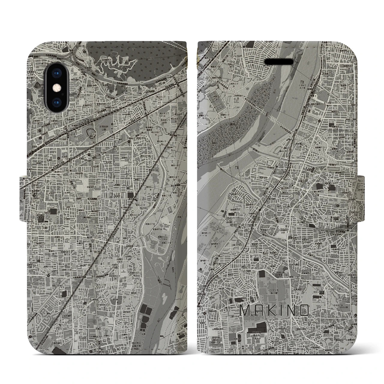 【牧野(大阪府)】地図柄iPhoneケース(手帳タイプ)