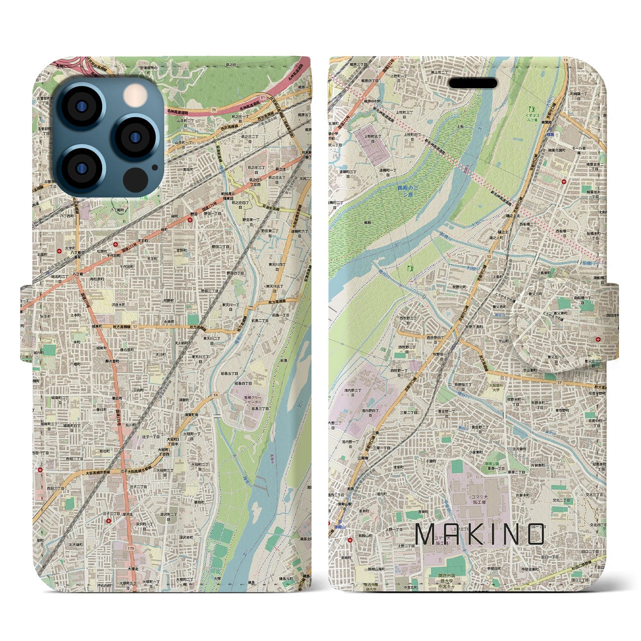 【牧野(大阪府)】地図柄iPhoneケース(手帳タイプ)