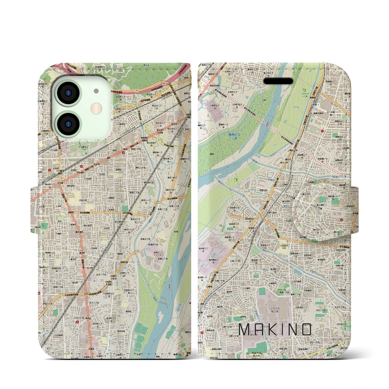 【牧野(大阪府)】地図柄iPhoneケース(手帳タイプ)